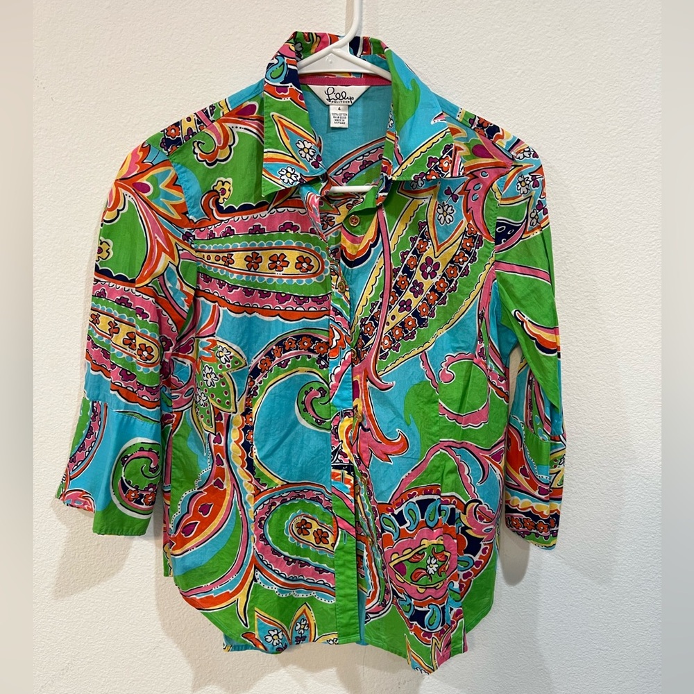 Lilly Pulitzer Colorful Paisley Print Button Front Top Size 4